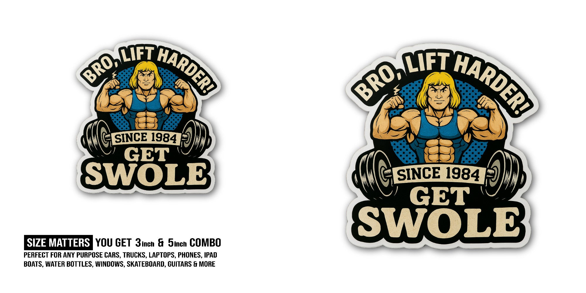 Heman Gym Motivation Sticker, Waterproof Vinyl Decal Sticker Indoor Or Outdoor 2 (Pieces) 3" and 5"