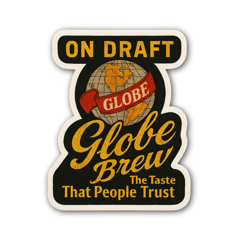 On Draft Globe Brew Sticker, Waterproof Vinyl Decal Sticker Indoor Or Outdoor 2 (Pieces) 3" and 5"