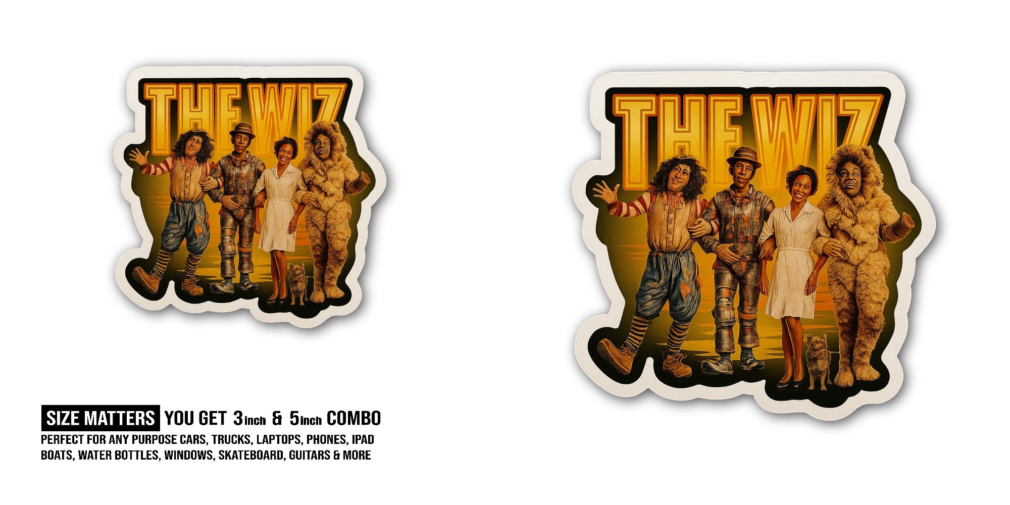 The Wiz Sticker, Waterproof Vinyl Decal Sticker Indoor Or Outdoor 2 (Pieces) 3" and 5"
