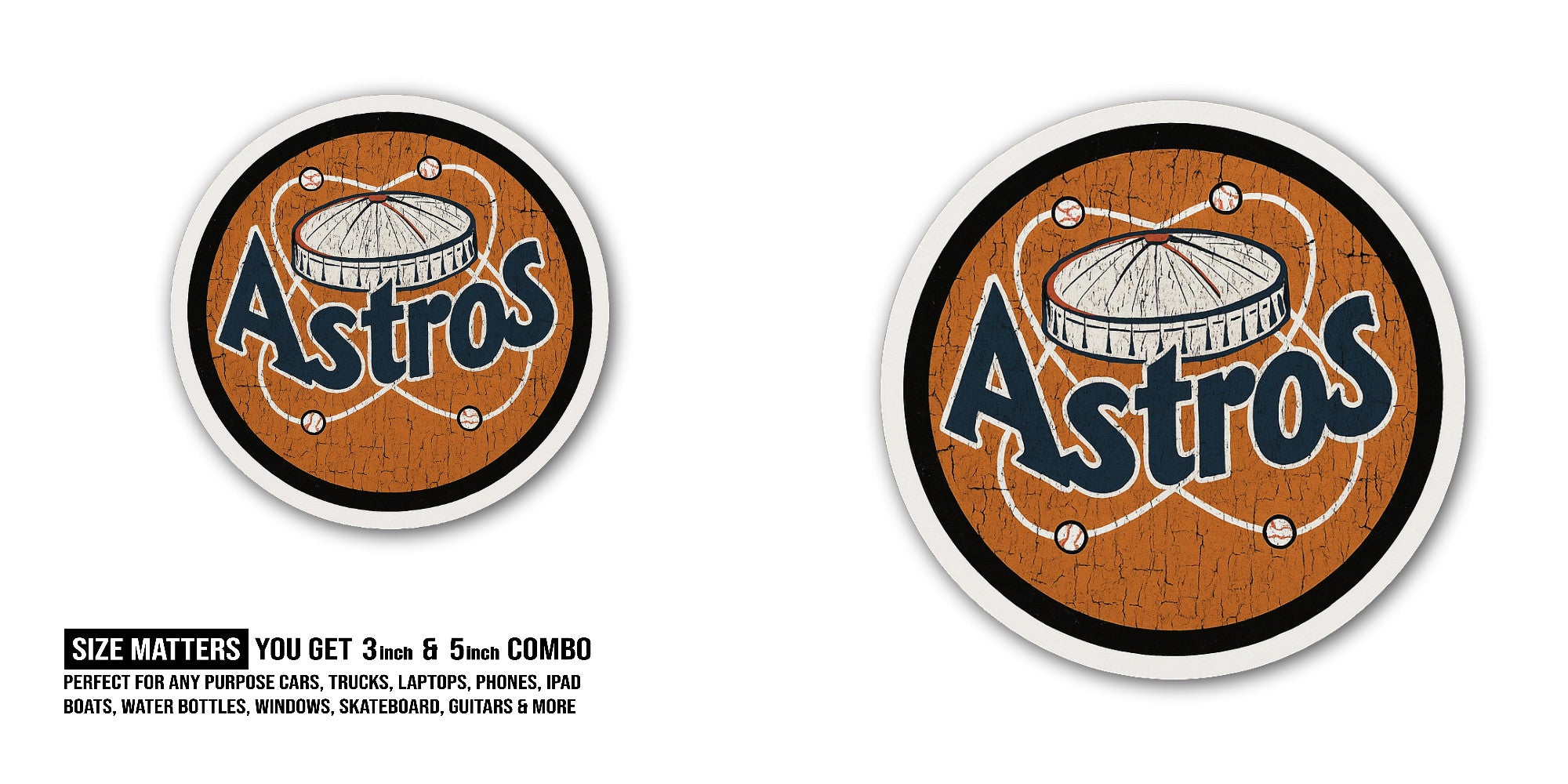 Astros Sticker, Waterproof Vinyl Decal Sticker Indoor Or Outdoor 2 (Pieces) 3" and 5"