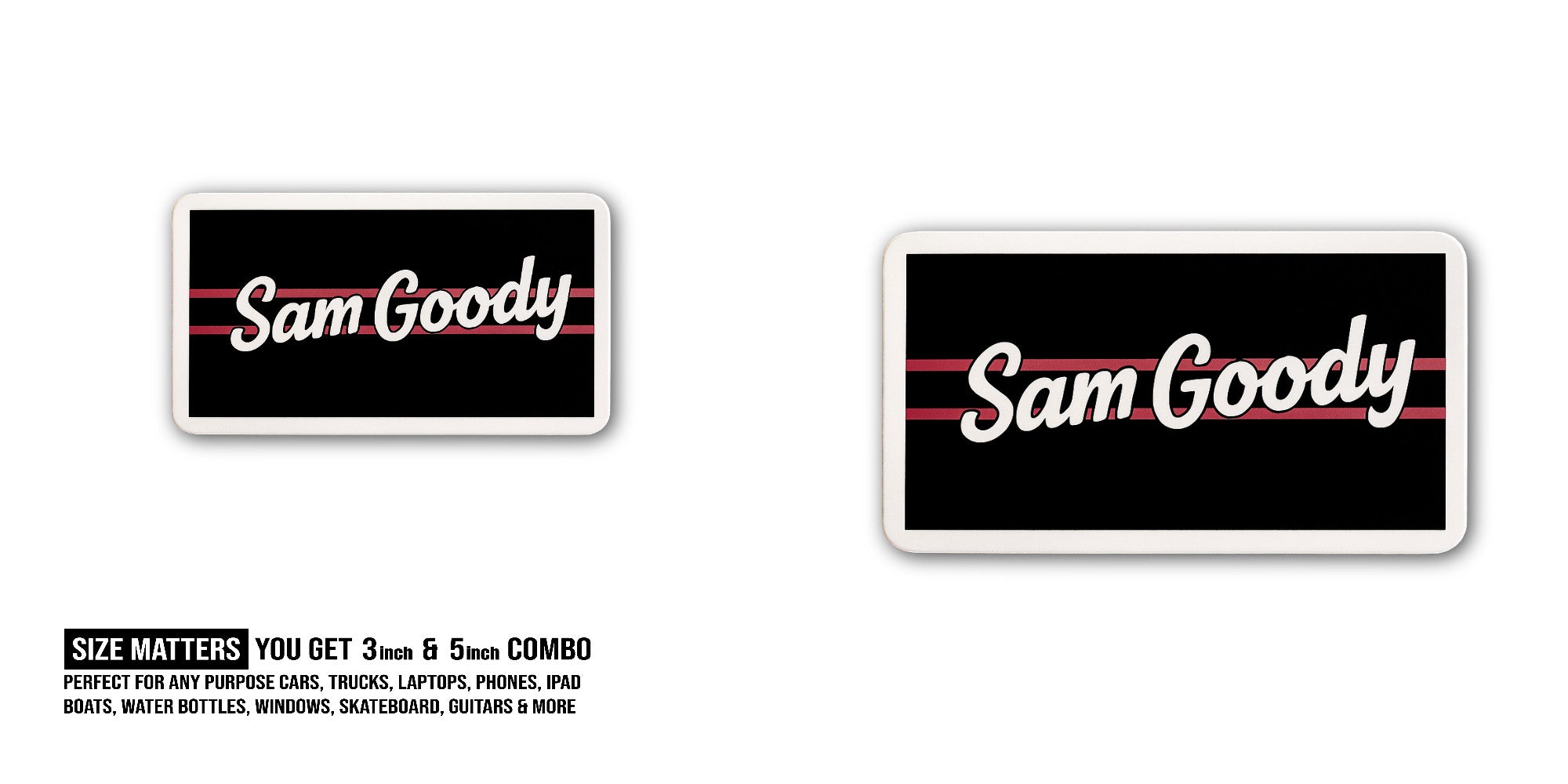 Sam Goody Sticker, Waterproof Vinyl Decal Sticker Indoor Or Outdoor 2 (Pieces) 3" and 5"