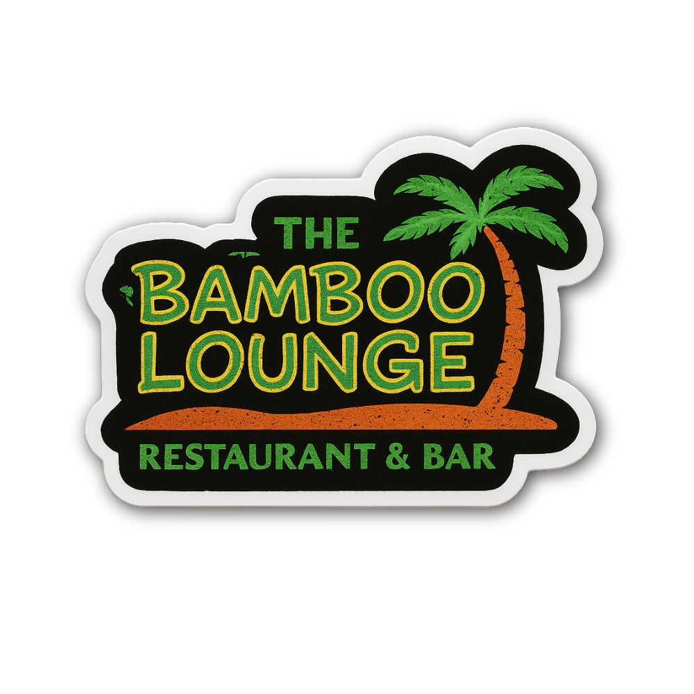 The Bamboo Lounge Restaurant Sticker, Waterproof Vinyl Decal Sticker Indoor Or Outdoor 2 (Pieces) 3" and 5"