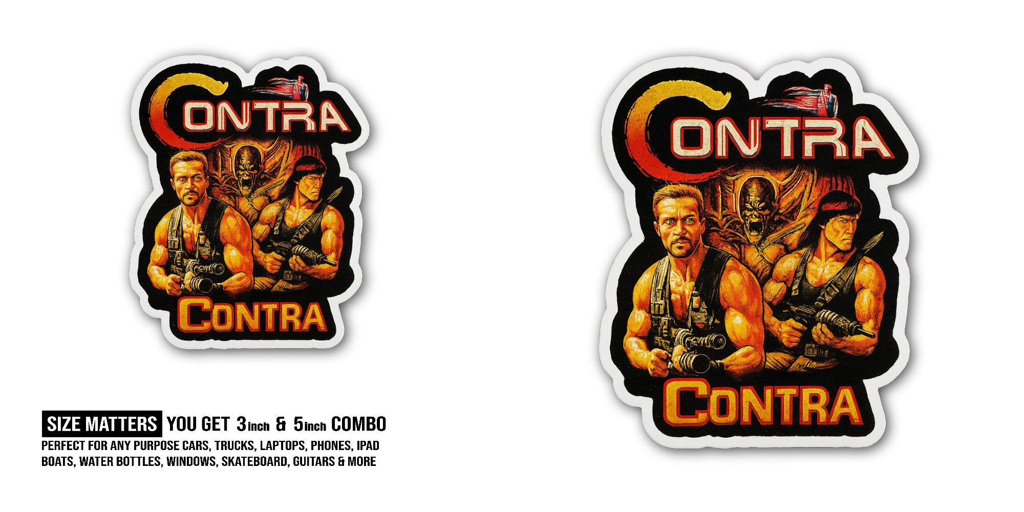 Contra Sticker, Waterproof Vinyl Decal Sticker Indoor Or Outdoor 2 (Pieces) 3" and 5"