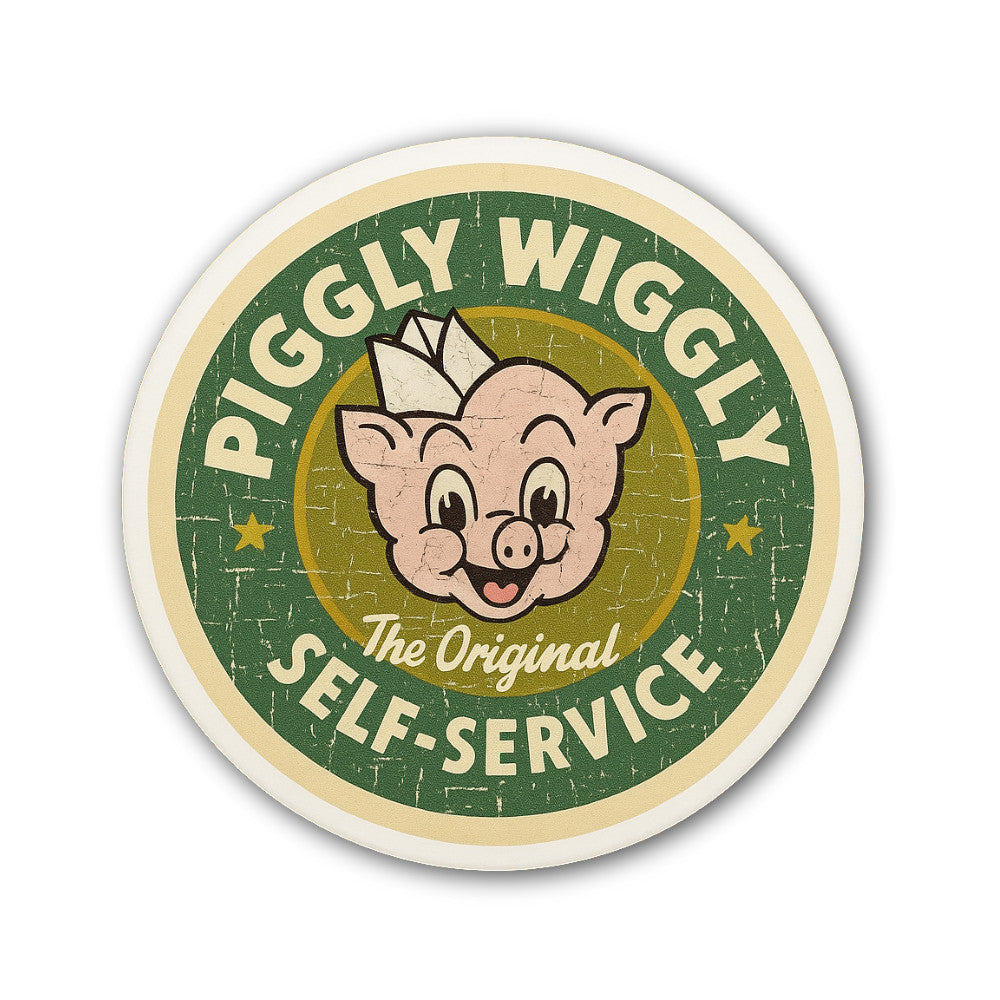 Piggly Wiggly Sticker, Waterproof Vinyl Decal Sticker Indoor Or Outdoor 2 (Pieces) 3" and 5"