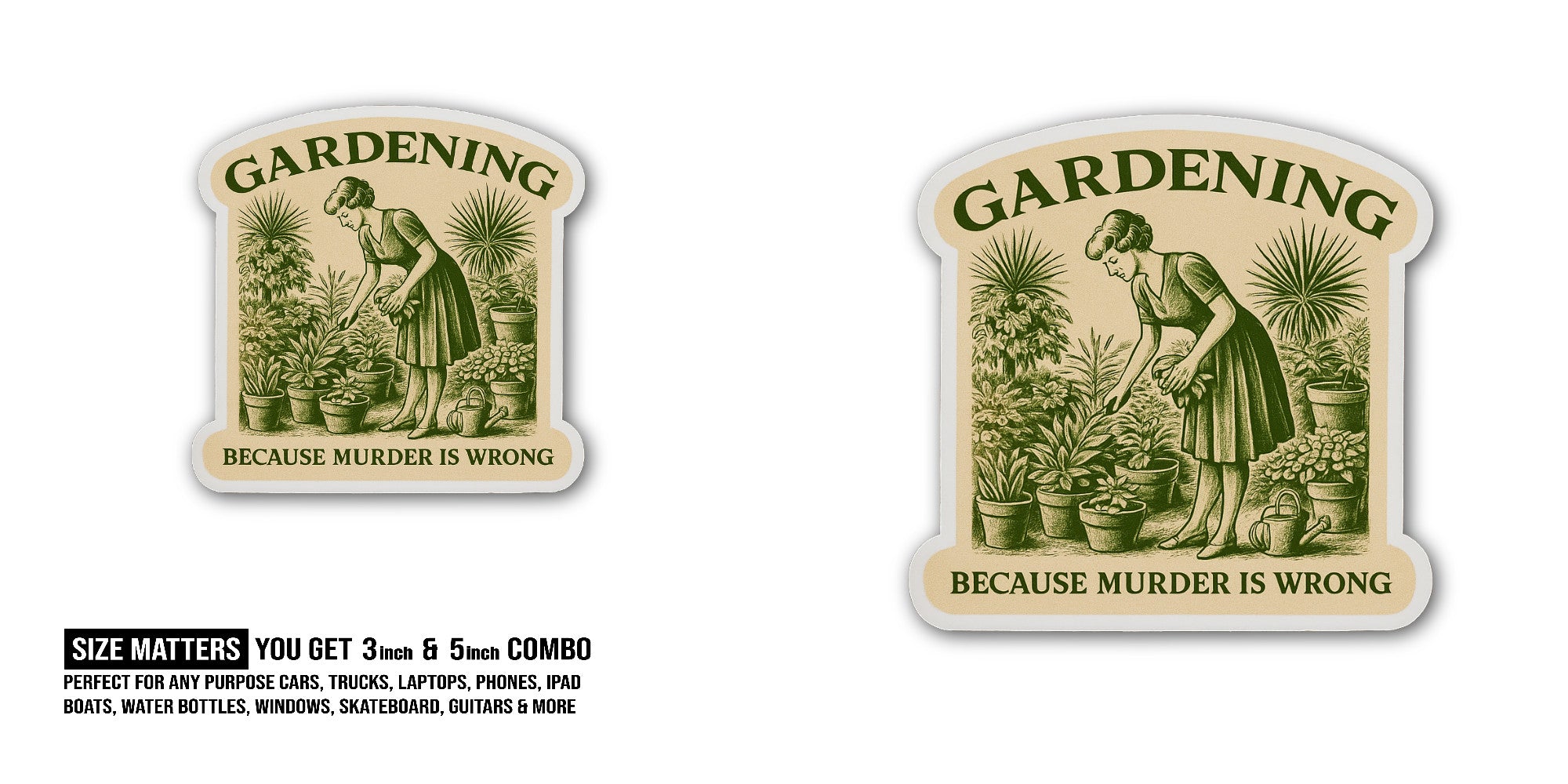 GARDENING Sticker, Waterproof Vinyl Decal Sticker Indoor Or Outdoor 2 (Pieces) 3" and 5"