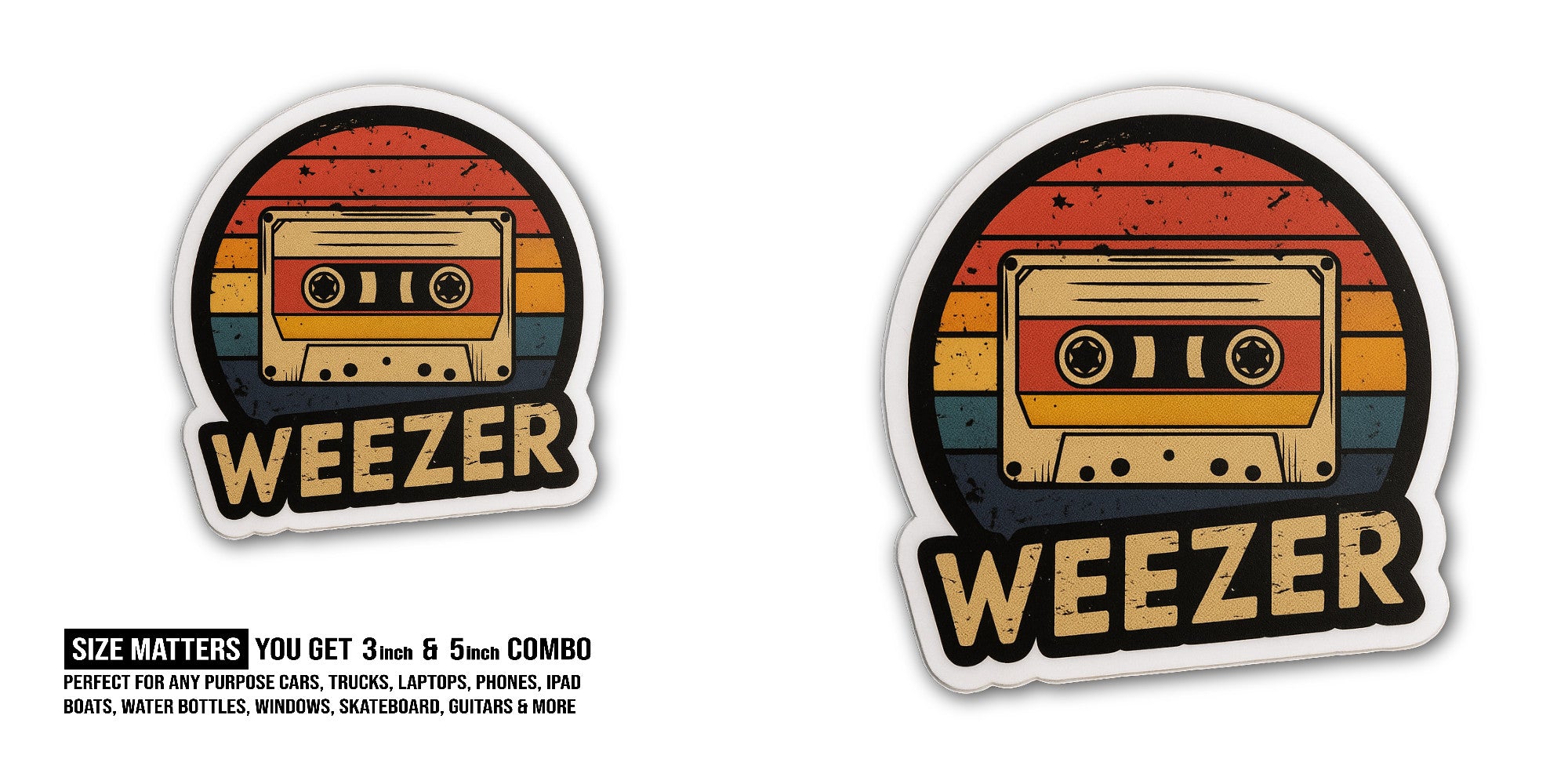 Weezer Sticker, Waterproof Vinyl Decal Sticker Indoor Or Outdoor 2 (Pieces) 3" and 5"