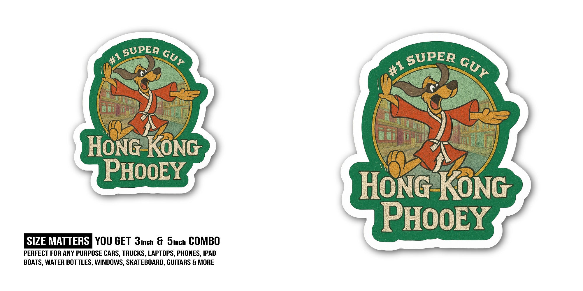 Hong Kong Phooey Sticker, Waterproof Vinyl Decal Sticker Indoor Or Outdoor 2 (Pieces) 3" and 5"