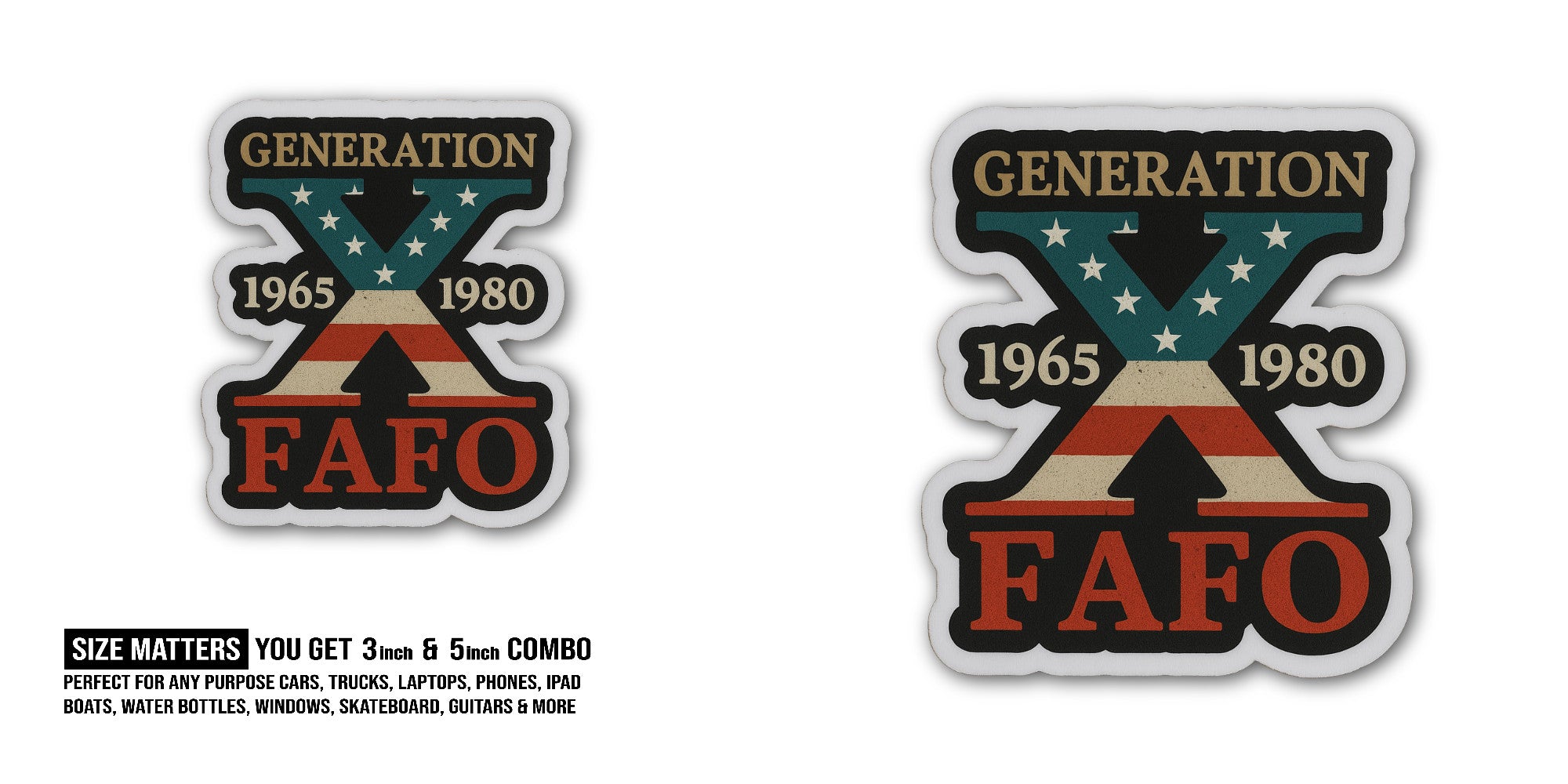Generation X FAFO Sticker, Waterproof Vinyl Decal Sticker Indoor Or Outdoor 2 (Pieces) 3" and 5"