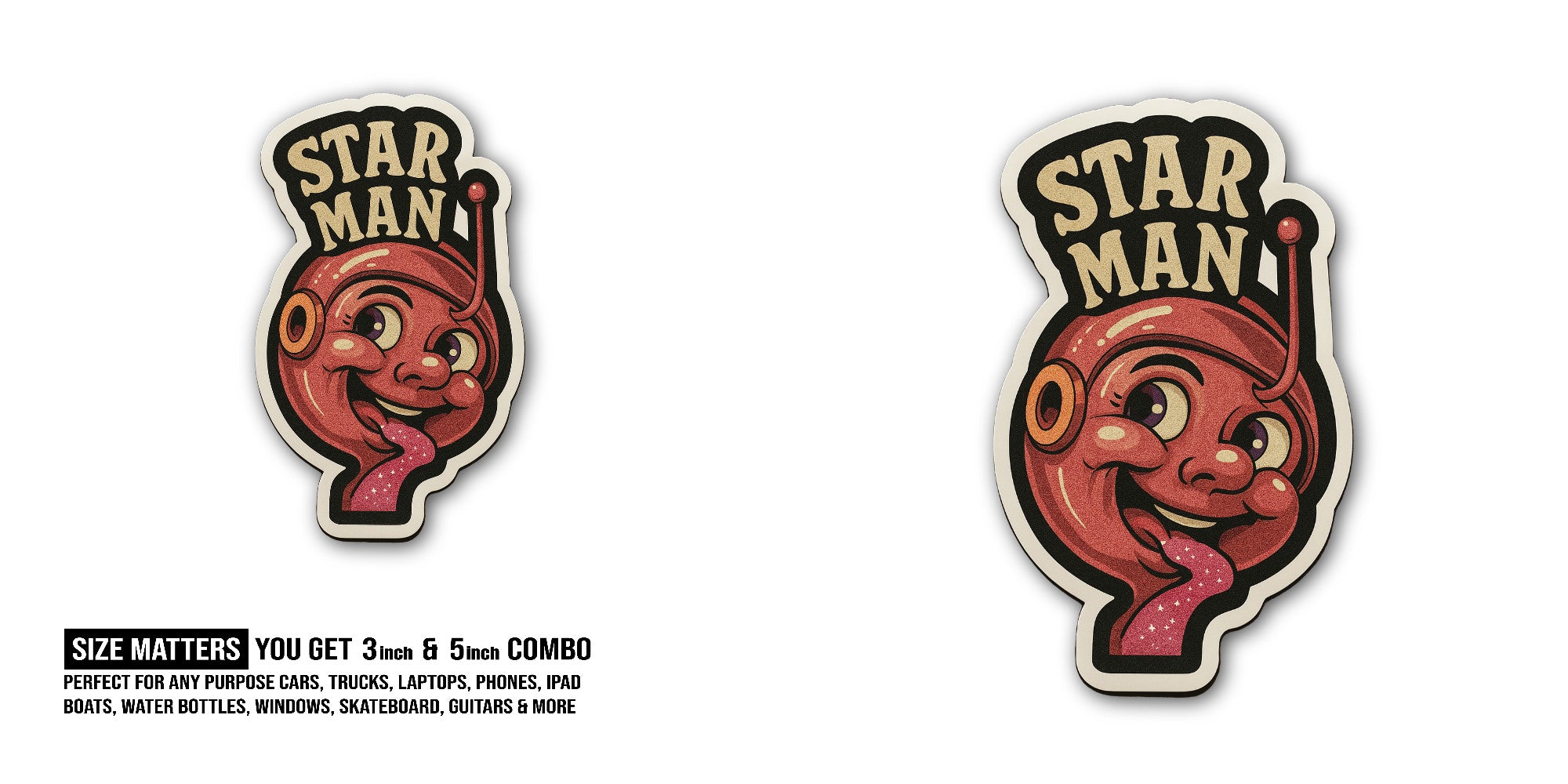 STAR MAN Sticker, Waterproof Vinyl Decal Sticker Indoor Or Outdoor 2 (Pieces) 3" and 5"