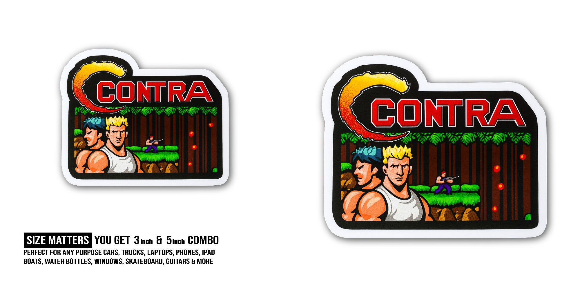 Contra Video Game Sticker, Waterproof Vinyl Decal Sticker Indoor Or Outdoor 2 (Pieces) 3" and 5"