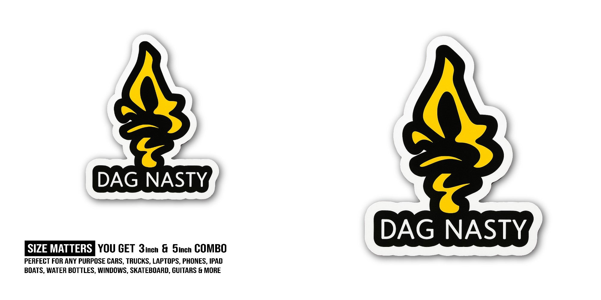Dag Nasty Sticker, Waterproof Vinyl Decal Sticker Indoor Or Outdoor 2 (Pieces) 3" and 5"