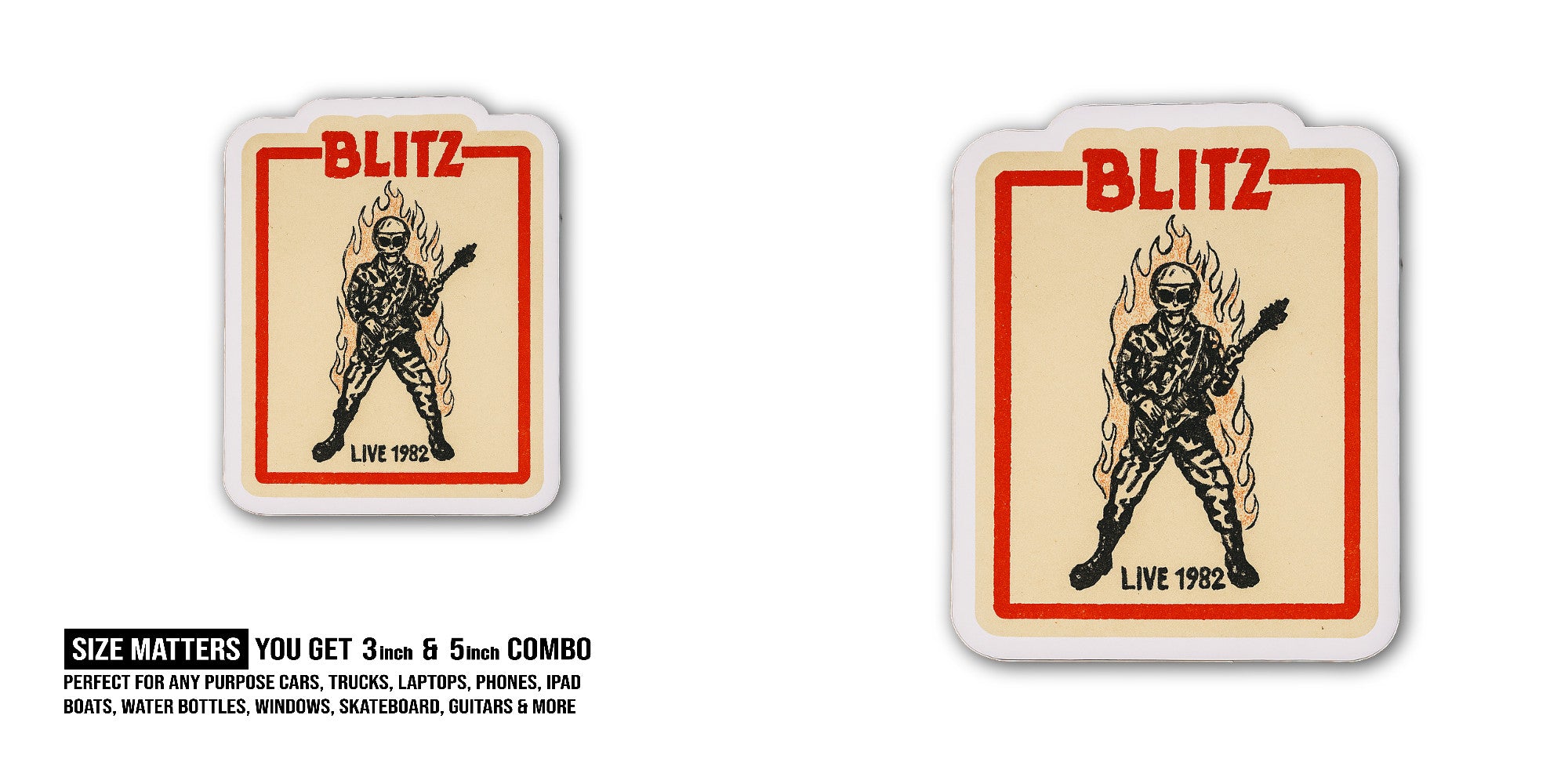 Blitz Live 1982 Sticker, Waterproof Vinyl Decal Sticker Indoor Or Outdoor 2 (Pieces) 3" and 5"