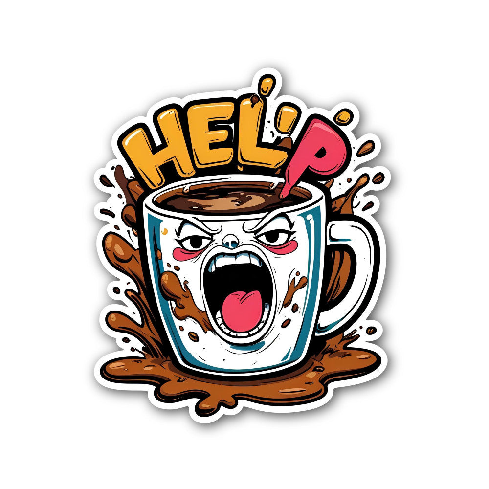 Angry coffee mug Sticker, Waterproof Vinyl Decal Sticker Indoor Or Outdoor 2 (Pieces) 3" and 5"