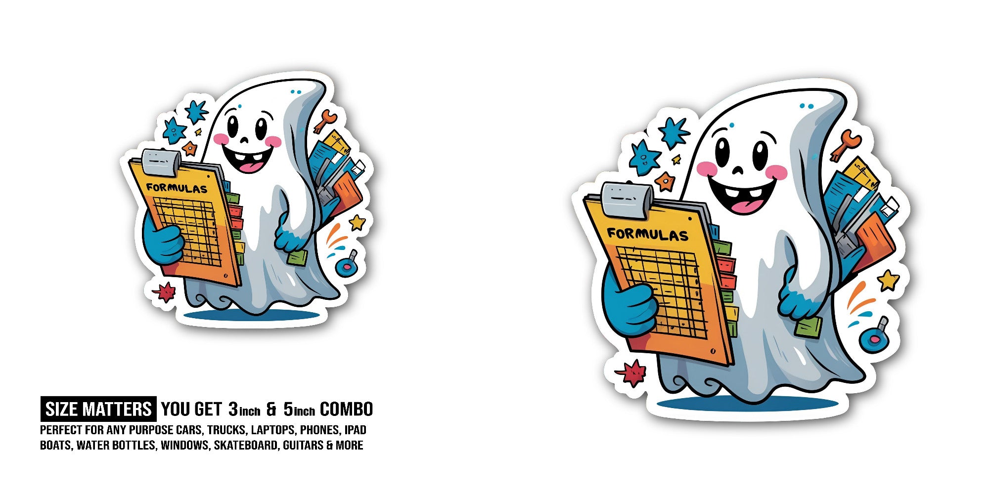 Formula Ghost Sticker, Waterproof Vinyl Decal Sticker Indoor Or Outdoor 2 (Pieces) 3" and 5"