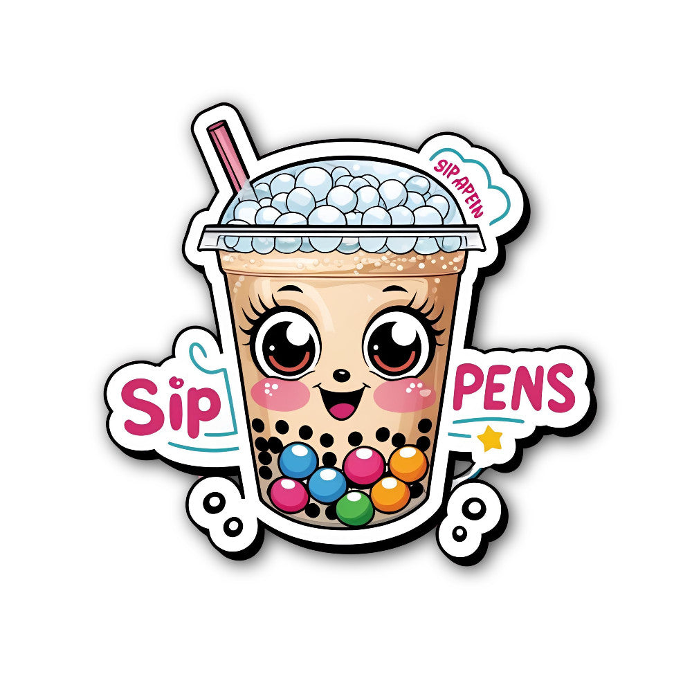Bubble Tea Bliss Sticker, Waterproof Vinyl Decal Sticker Indoor Or Outdoor 2 (Pieces) 3" and 5"