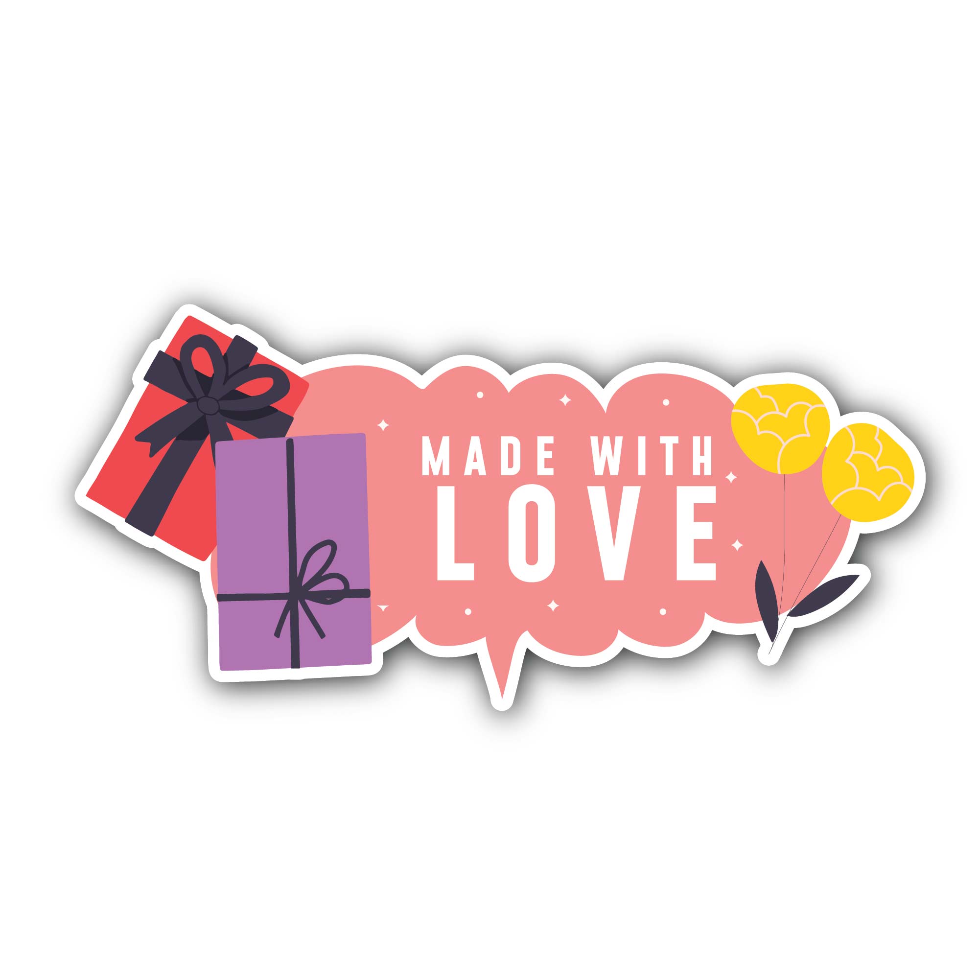 Two Gift & Made with Love Text Sticker, Waterproof Vinyl Decal Sticker Indoor Or Outdoor 2 (Pieces) 3" and 5"