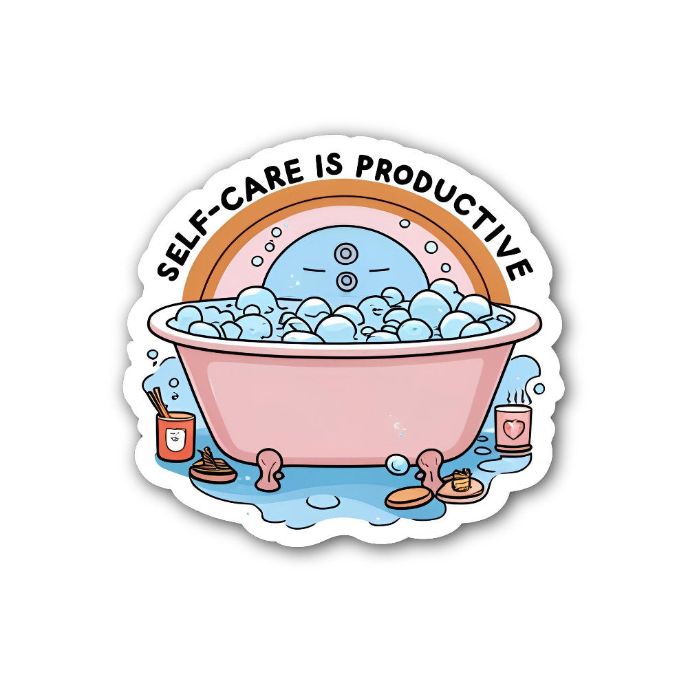 SELF-CARE IS PRODUCTIVE Sticker, Waterproof Vinyl Decal Sticker Indoor Or Outdoor 2 (Pieces) 3" and 5"