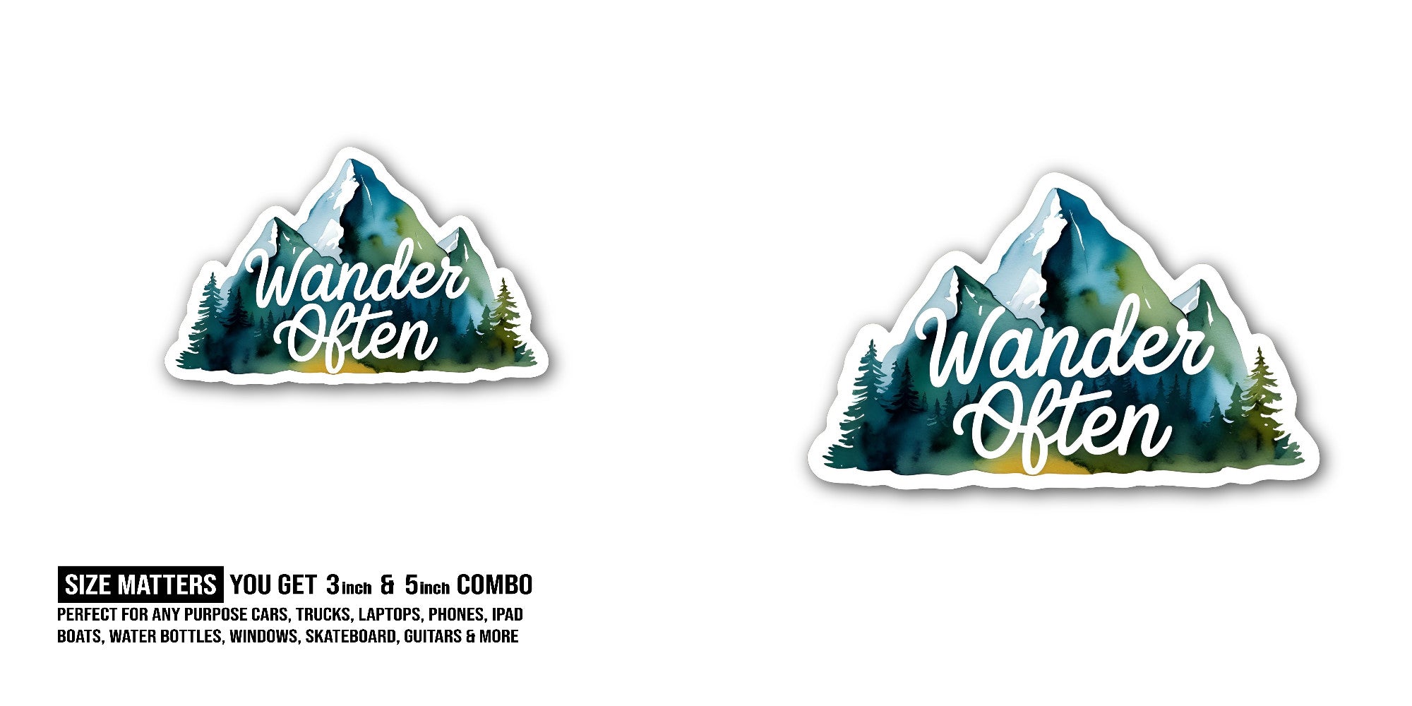 Wander Often Sticker, Waterproof Vinyl Decal Sticker Indoor Or Outdoor 2 (Pieces) 3" and 5"