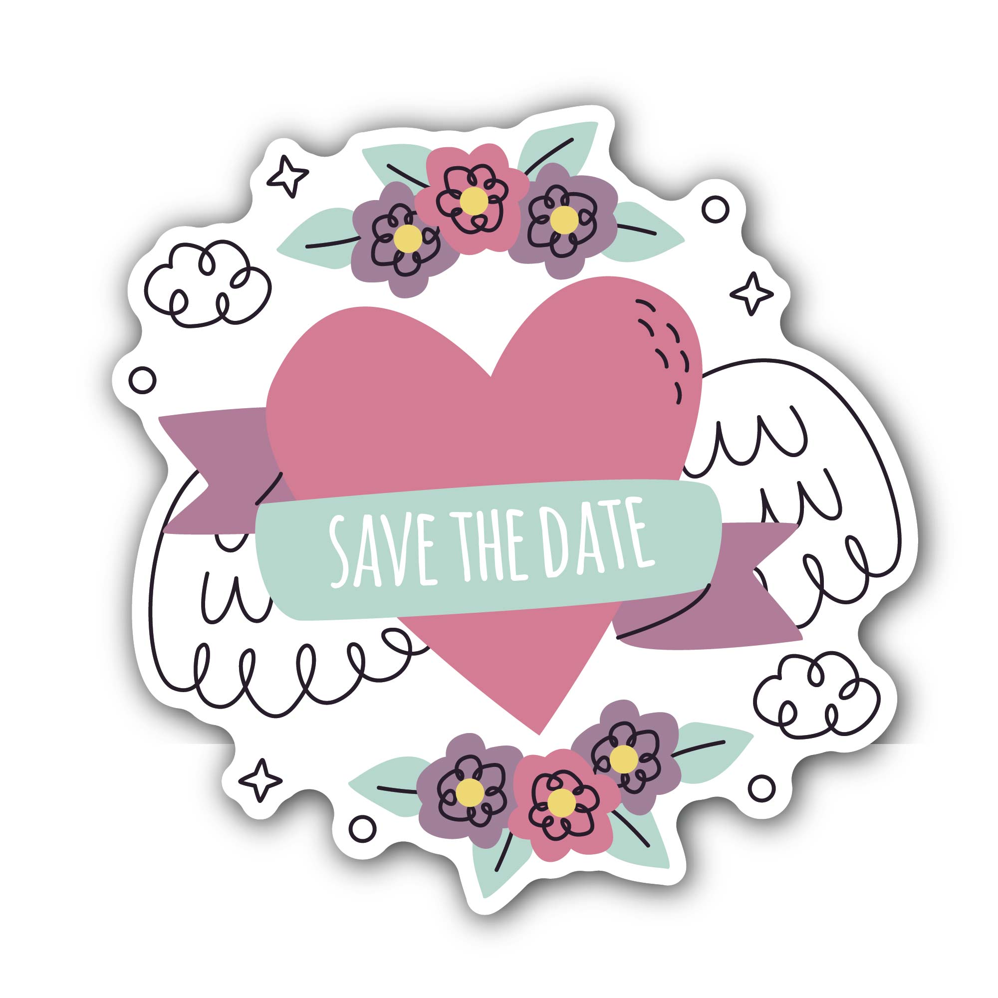 Big Heart & Save The Date Sticker, Waterproof Vinyl Decal Sticker Indoor Or Outdoor 2 (Pieces) 3" and 5"
