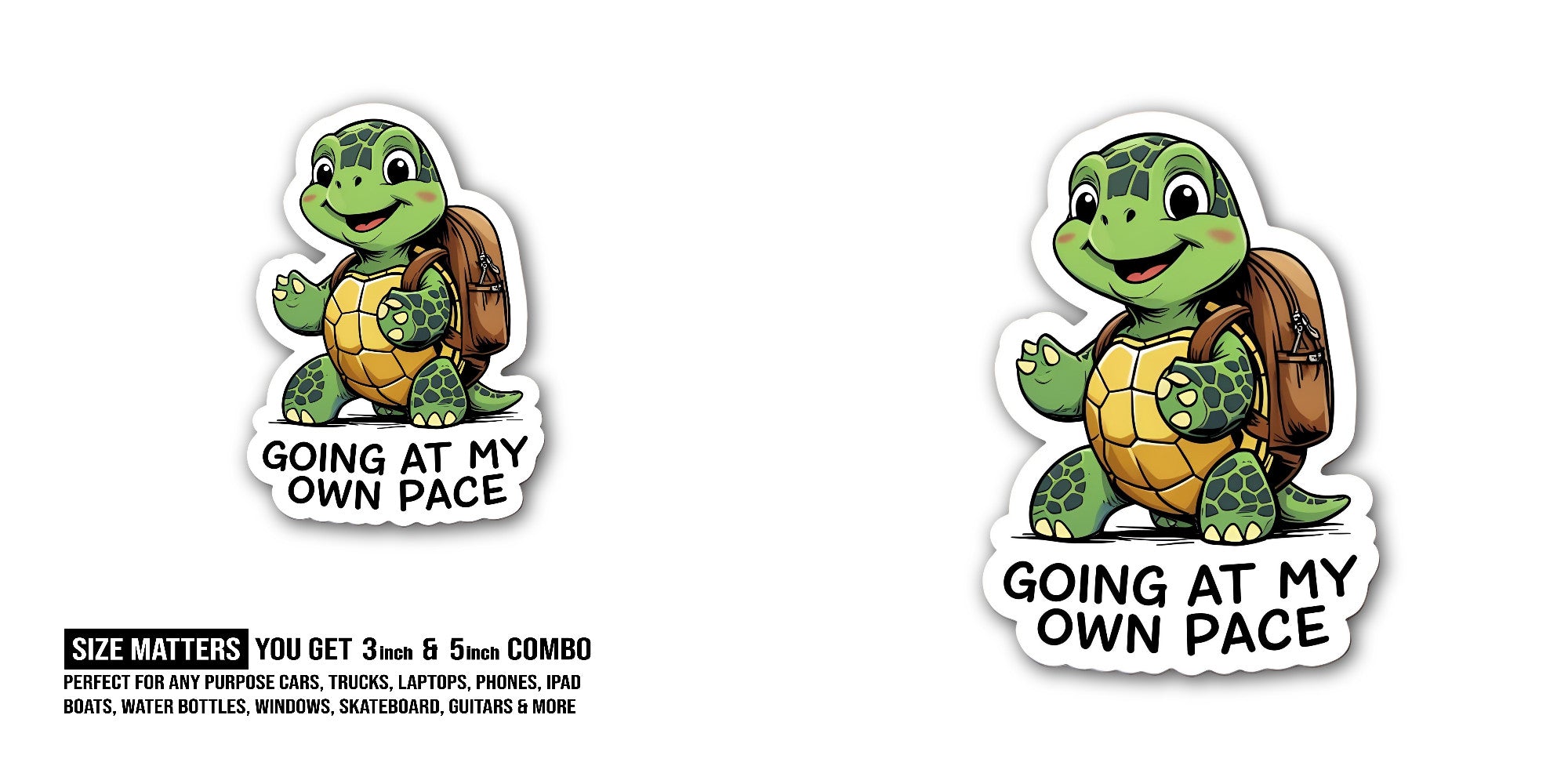Cartoon Turtles Sticker, Waterproof Vinyl Decal Sticker Indoor Or Outdoor 2 (Pieces) 3" and 5"