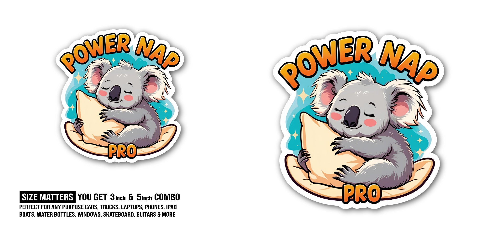 Koala sleeping Sticker, Waterproof Vinyl Decal Sticker Indoor Or Outdoor 2 (Pieces) 3" and 5"