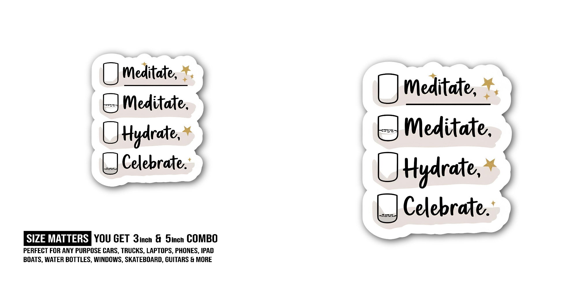 Meditate Sticker, Waterproof Vinyl Decal Sticker Indoor Or Outdoor 2 (Pieces) 3" and 5"