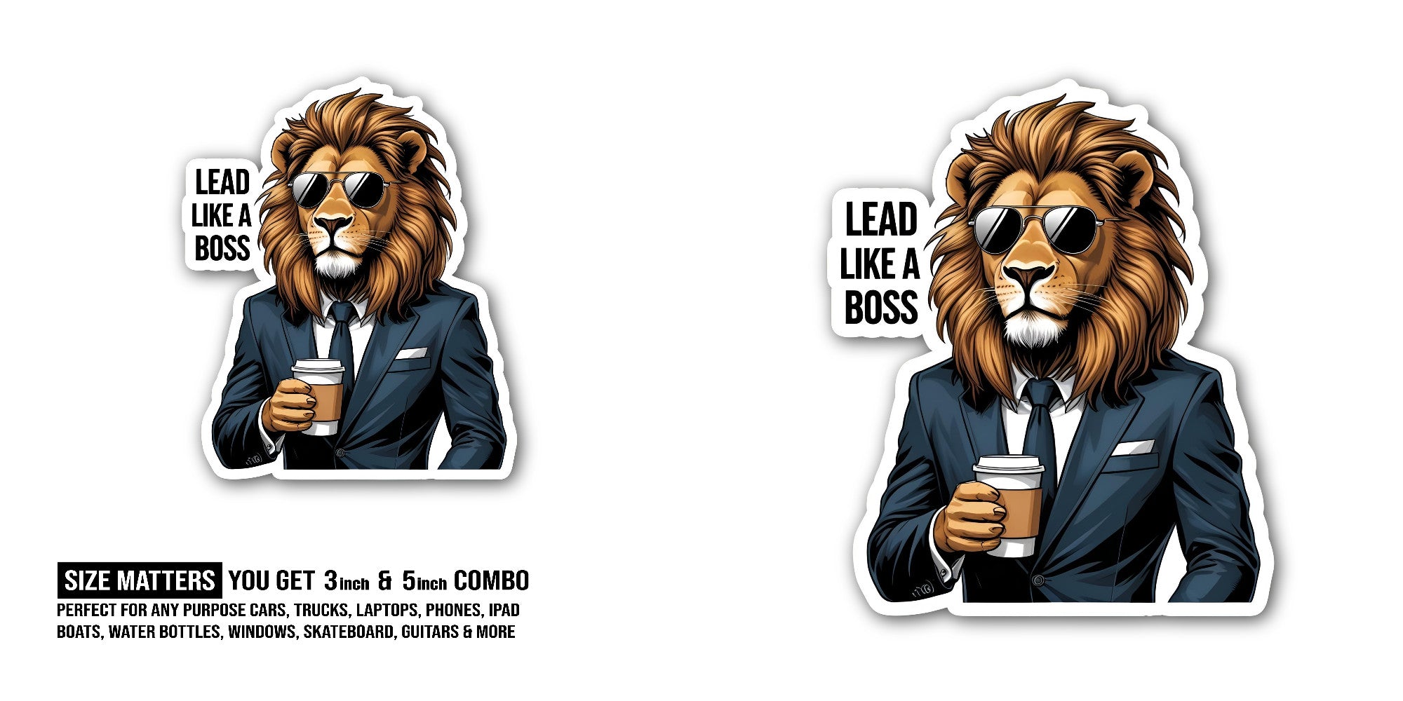 LEAD LIKE A BOSS Sticker, Waterproof Vinyl Decal Sticker Indoor Or Outdoor 2 (Pieces) 3" and 5"