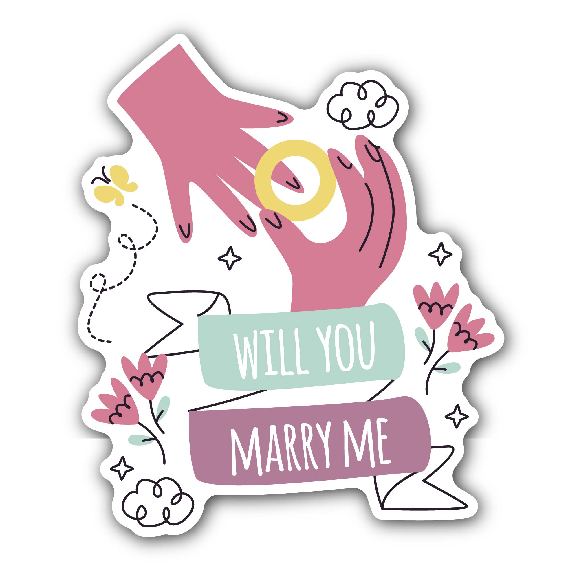 Ring & Will You Marry Me Sticker, Waterproof Vinyl Decal Sticker Indoor Or Outdoor 2 (Pieces) 3" and 5"
