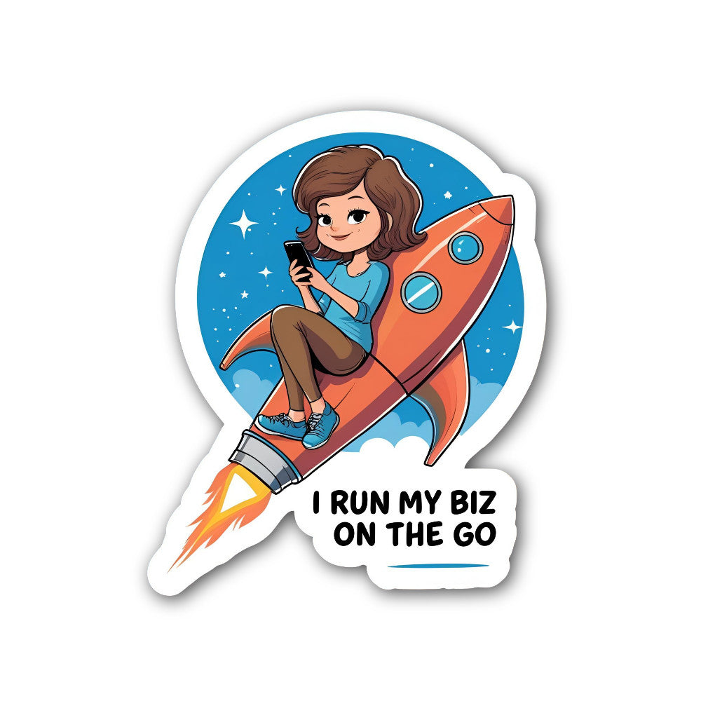 I RUN MY BIZ ON THE GO Sticker, Waterproof Vinyl Decal Sticker Indoor Or Outdoor 2 (Pieces) 3" and 5"