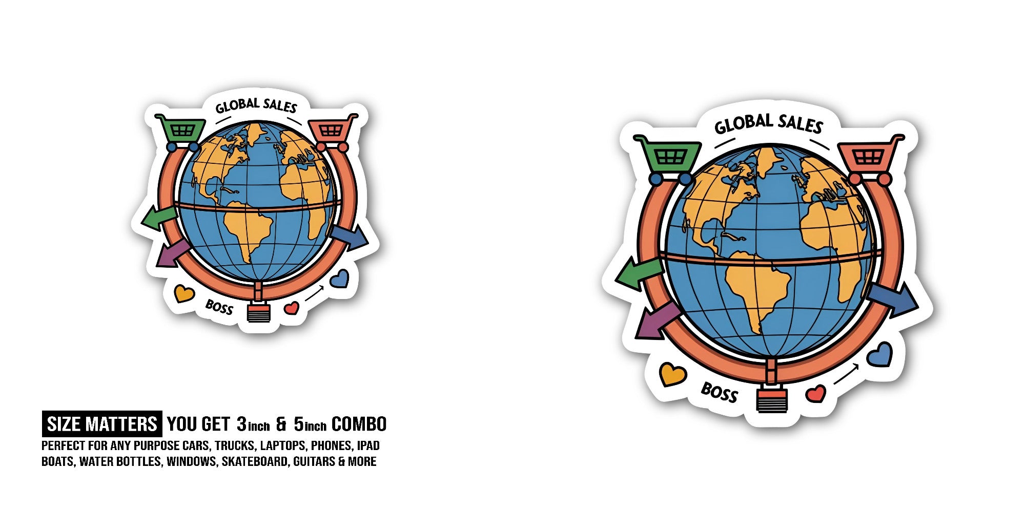 GLOBAL SALES Sticker, Waterproof Vinyl Decal Sticker Indoor Or Outdoor 2 (Pieces) 3" and 5"