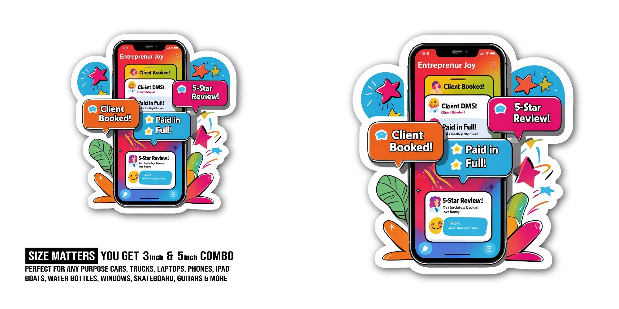 Entrepreneurial Success Sticker, Waterproof Vinyl Decal Sticker Indoor Or Outdoor 2 (Pieces) 3" and 5"