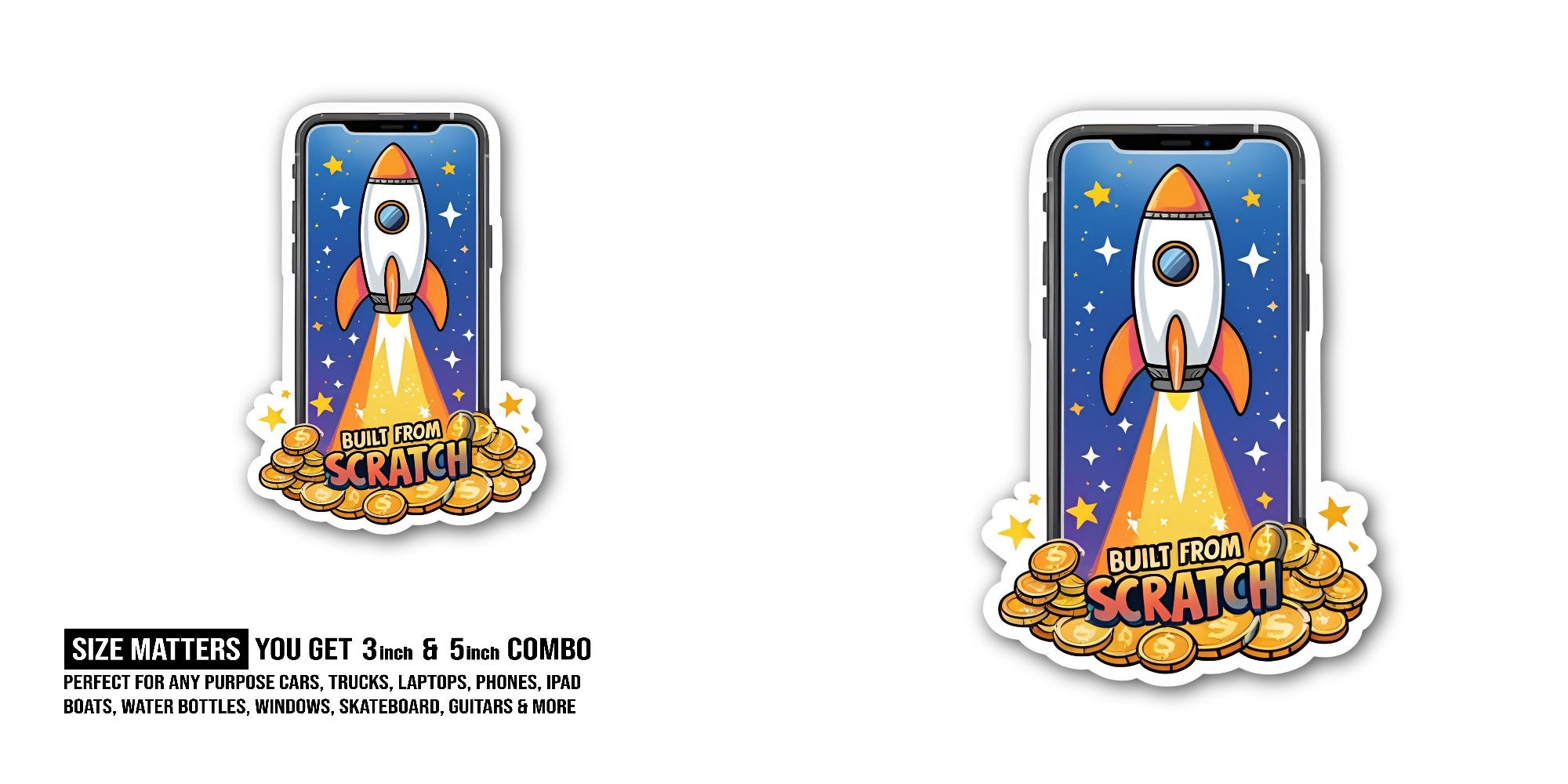 Built from scratch Sticker, Waterproof Vinyl Decal Sticker Indoor Or Outdoor 2 (Pieces) 3" and 5"