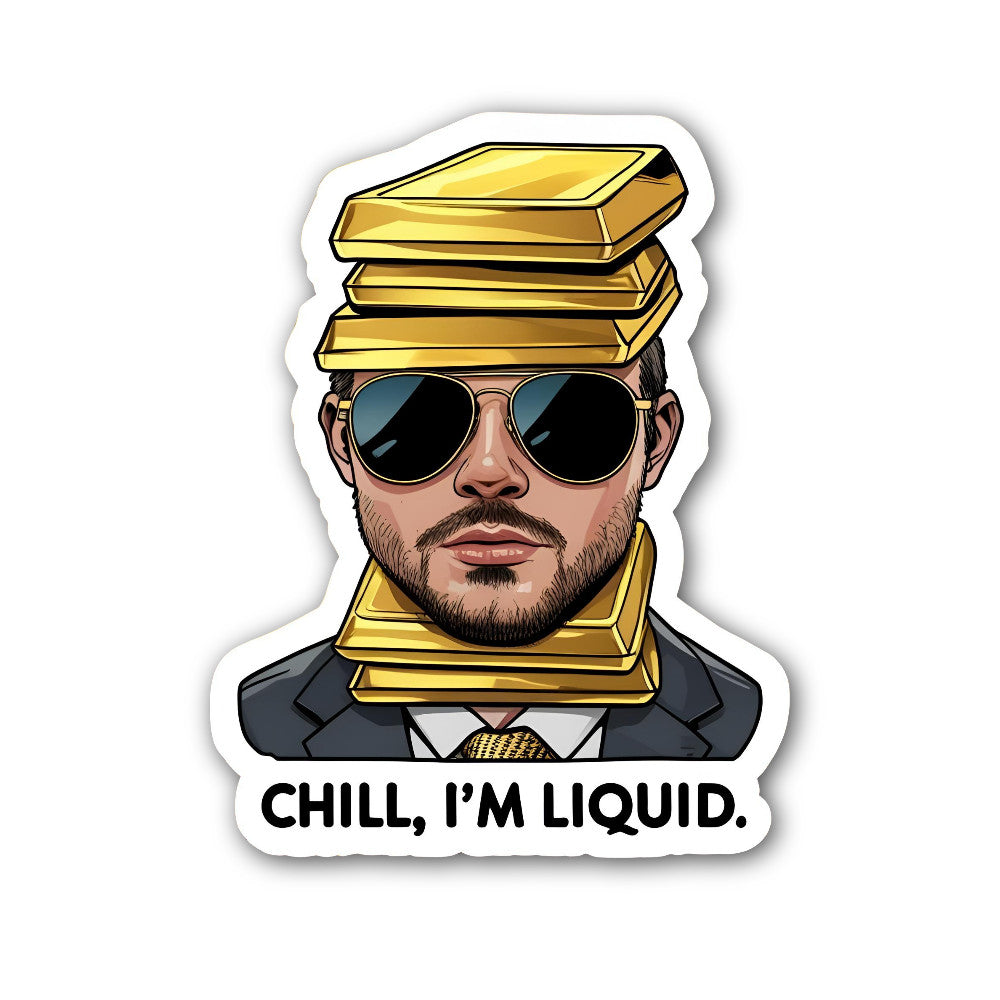 Liquid Gold Man Sticker, Waterproof Vinyl Decal Sticker Indoor Or Outdoor 2 (Pieces) 3" and 5"