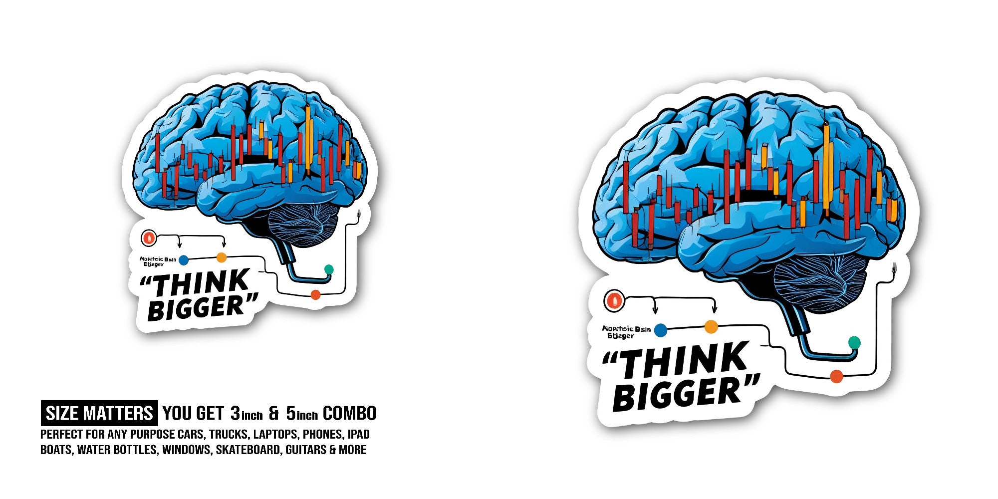 Think Bigger Sticker, Waterproof Vinyl Decal Sticker Indoor Or Outdoor 2 (Pieces) 3" and 5"