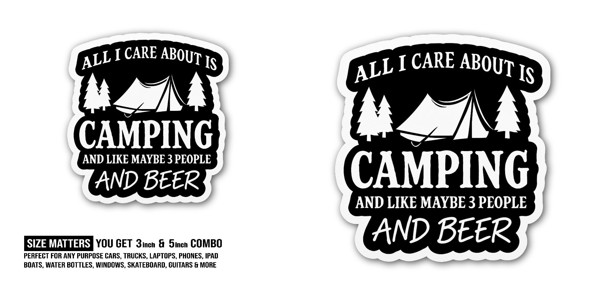 Camping for Family Sticker, Waterproof Vinyl Decal Sticker Indoor Or Outdoor 2 (Pieces) 3" and 5"