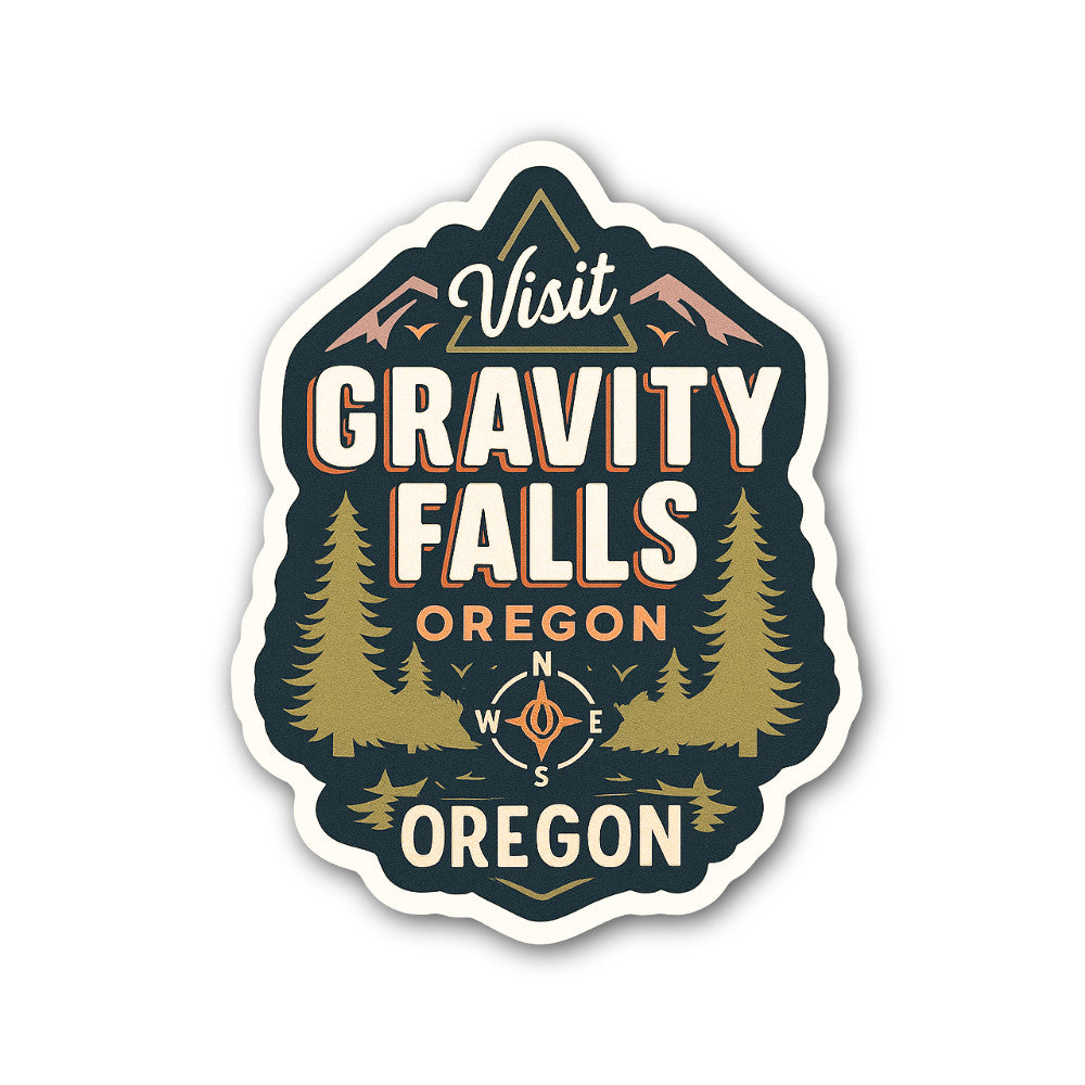 Visit Gravity Falls Oregon Sticker, Waterproof Vinyl Decal Sticker Indoor Or Outdoor 2 (Pieces) 3" and 5"