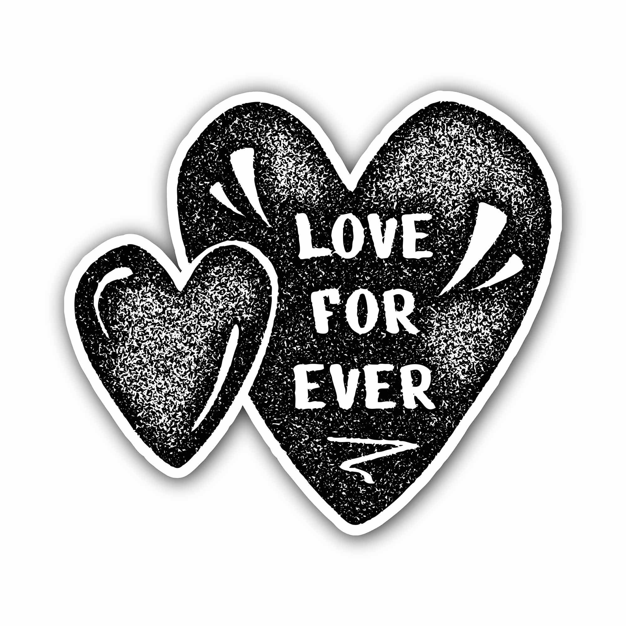 Two Black Heart with Love for Ever Text Sticker, Waterproof Vinyl Decal Sticker Indoor Or Outdoor 2 (Pieces) 3" and 5"