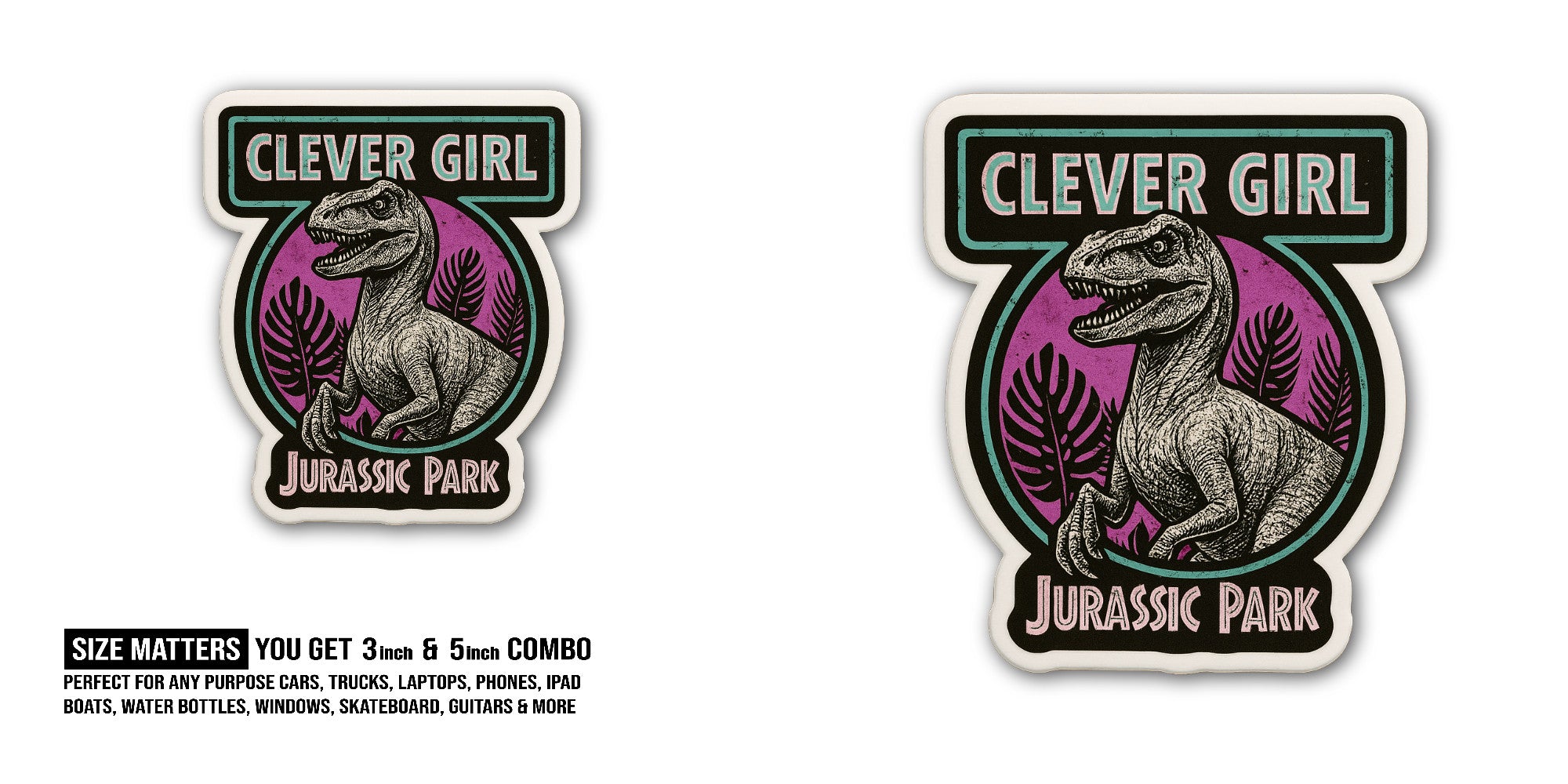 Jurassic Park Sticker, Waterproof Vinyl Decal Sticker Indoor Or Outdoor 2 (Pieces) 3" and 5"