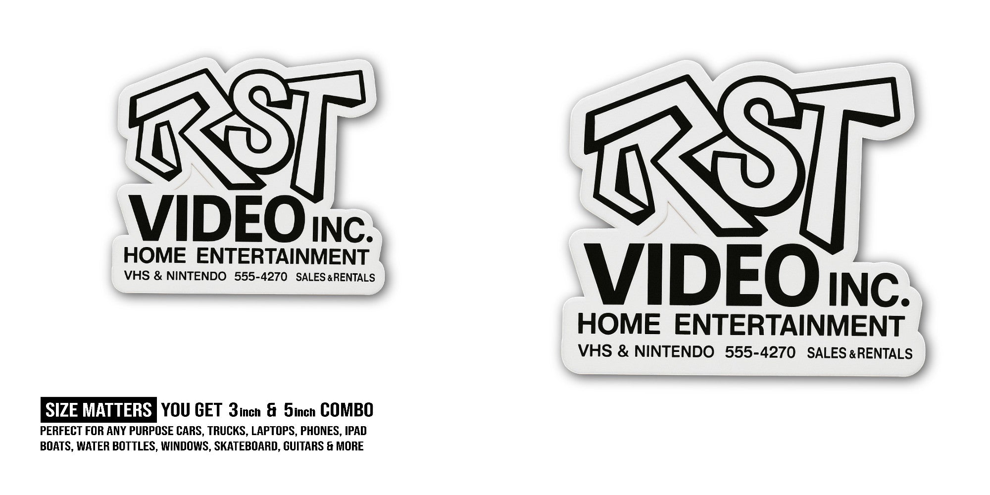RST VIDEO INC. HOME ENTERTAINMENT Sticker, Waterproof Vinyl Decal Sticker Indoor Or Outdoor 2 (Pieces) 3" and 5"