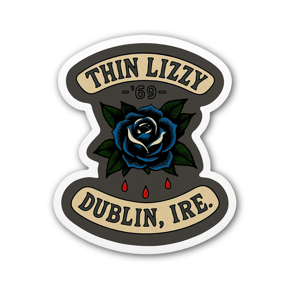THIN LIZZY -'69- DUBLIN, IRE. Sticker, Waterproof Vinyl Decal Sticker Indoor Or Outdoor 2 (Pieces) 3" and 5"