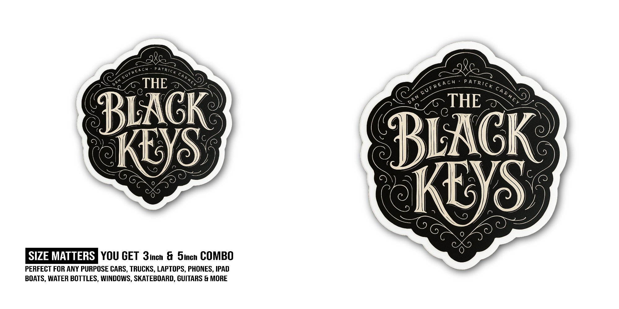 THE BLACK KEYS Sticker, Waterproof Vinyl Decal Sticker Indoor Or Outdoor 2 (Pieces) 3" and 5"