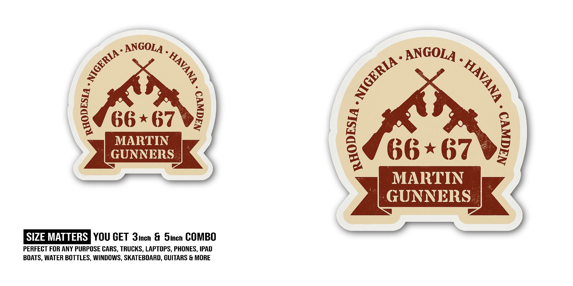 MARTIN GUNNERS Sticker, Waterproof Vinyl Decal Sticker Indoor Or Outdoor 2 (Pieces) 3" and 5"