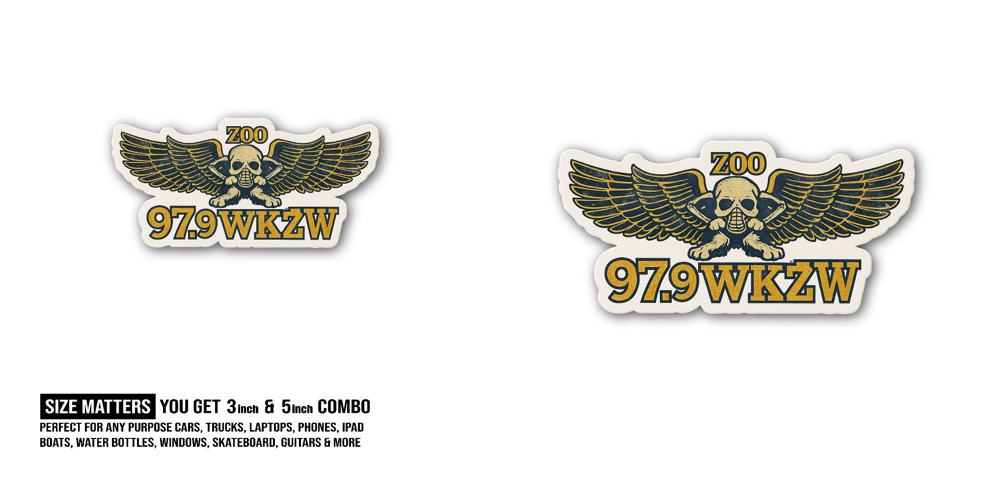 Z00 97.9WKZW Sticker, Waterproof Vinyl Decal Sticker Indoor Or Outdoor 2 (Pieces) 3" and 5"