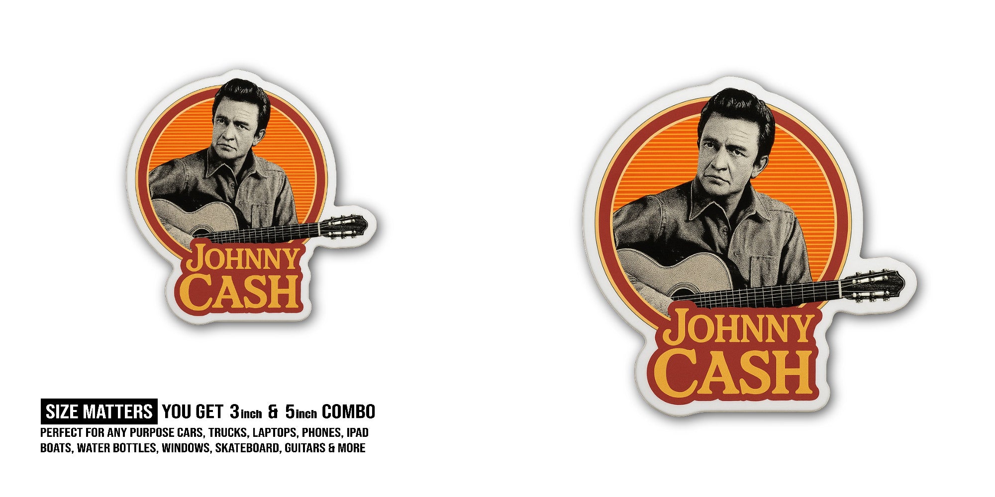 J0HNNY C@SH Sticker, Waterproof Vinyl Decal Sticker Indoor Or Outdoor 2 (Pieces) 3" and 5"