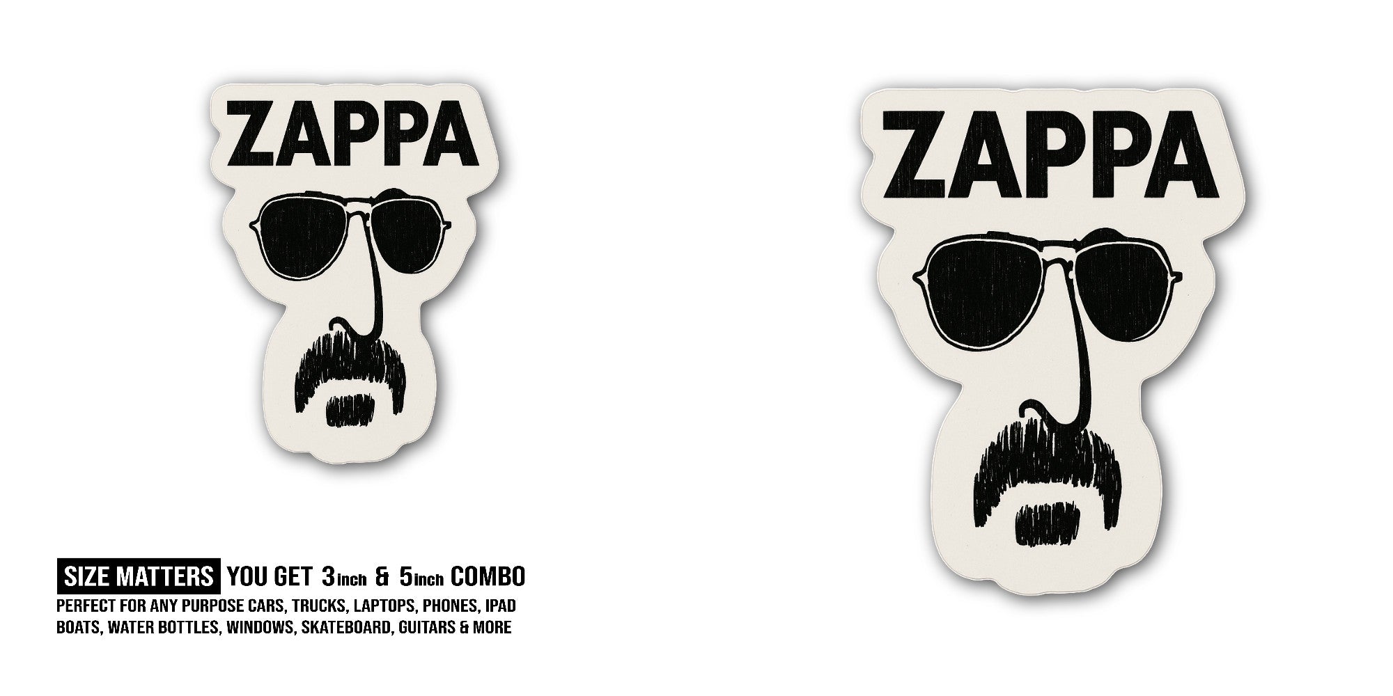 Frank Z@Appa Sticker, Waterproof Vinyl Decal Sticker Indoor Or Outdoor 2 (Pieces) 3" and 5"