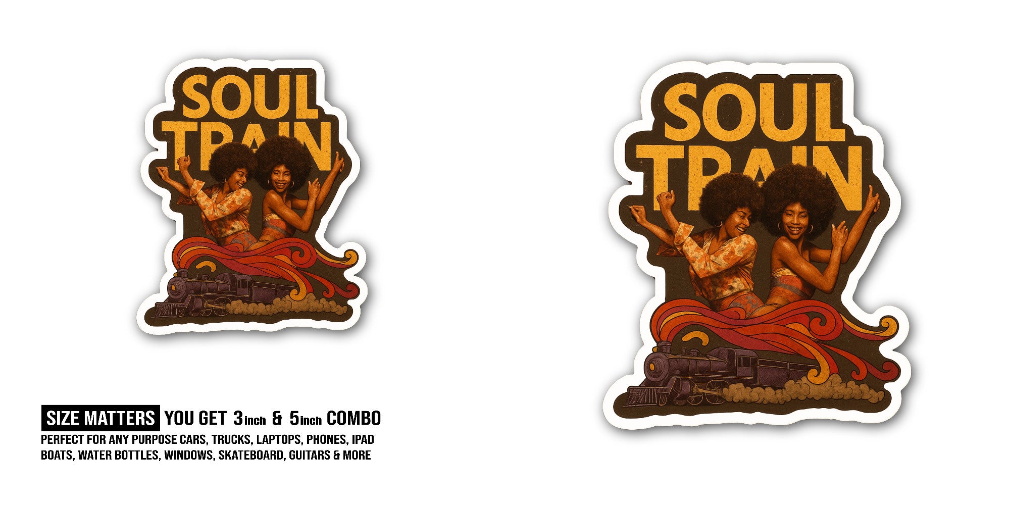 Soul Train Sticker, Waterproof Vinyl Decal Sticker Indoor Or Outdoor 2 (Pieces) 3" and 5"