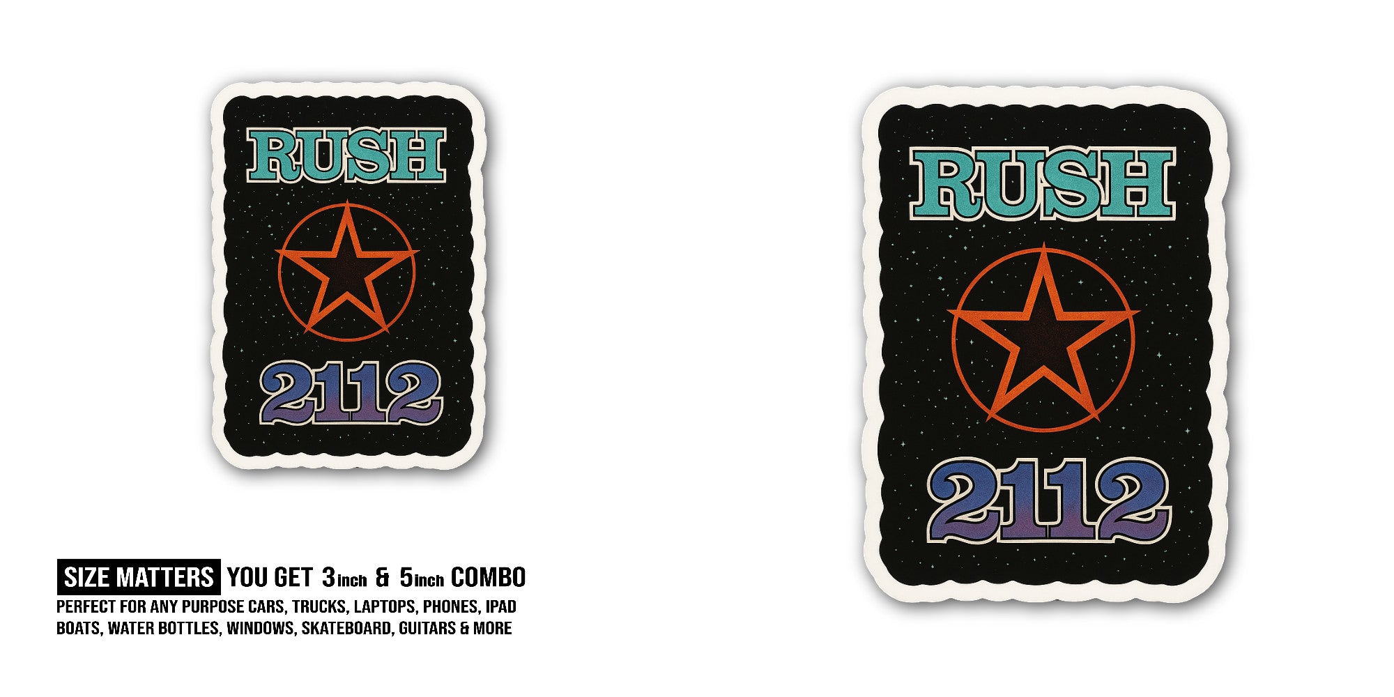 Rush 2112 Sticker, Waterproof Vinyl Decal Sticker Indoor Or Outdoor 2 (Pieces) 3" and 5"