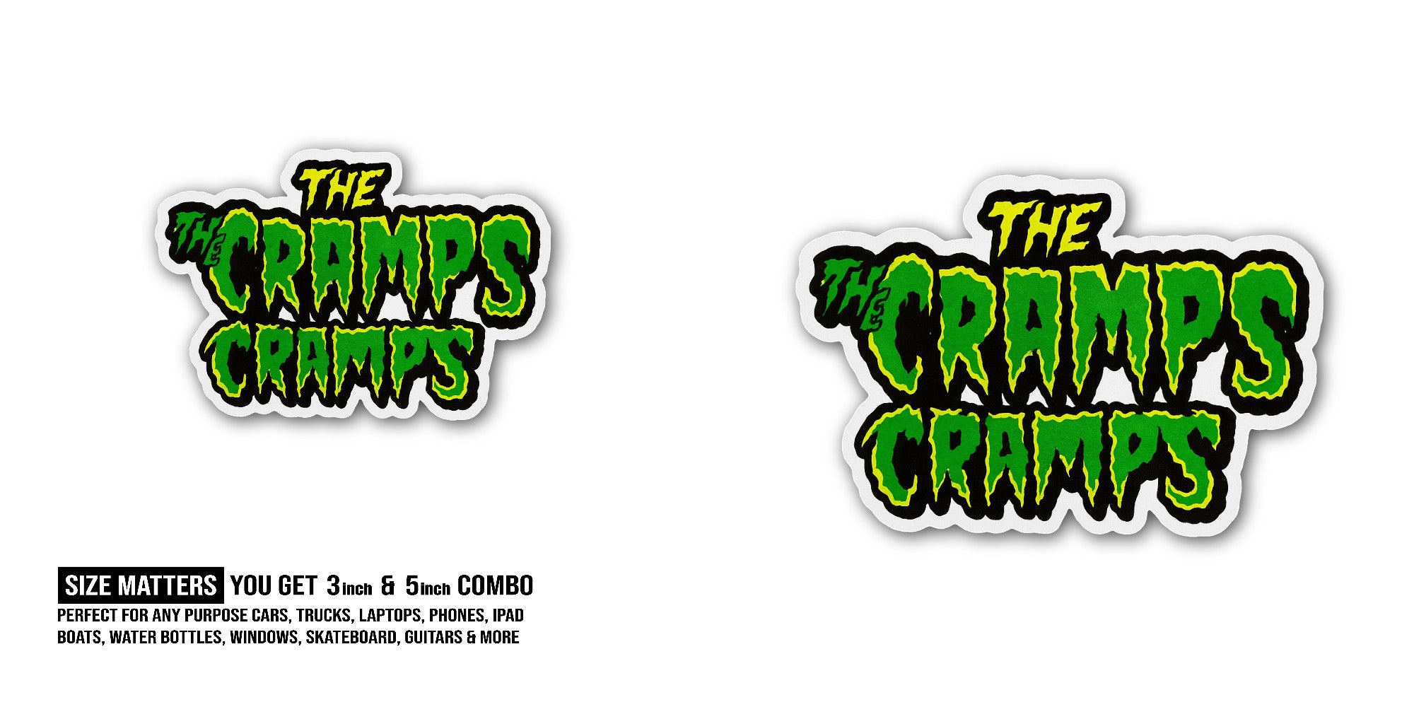 THE CRAMPS CRAMPS Sticker, Waterproof Vinyl Decal Sticker Indoor Or Outdoor 2 (Pieces) 3" and 5"