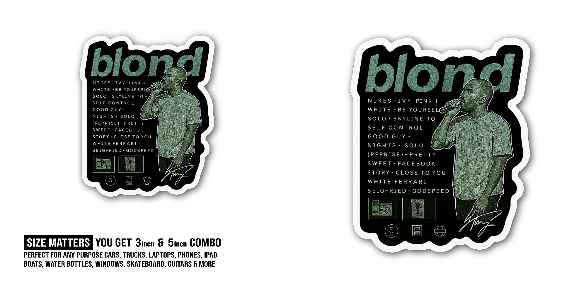 Frank Ocean Blond Sticker, Waterproof Vinyl Decal Sticker Indoor Or Outdoor 2 (Pieces) 3" and 5"
