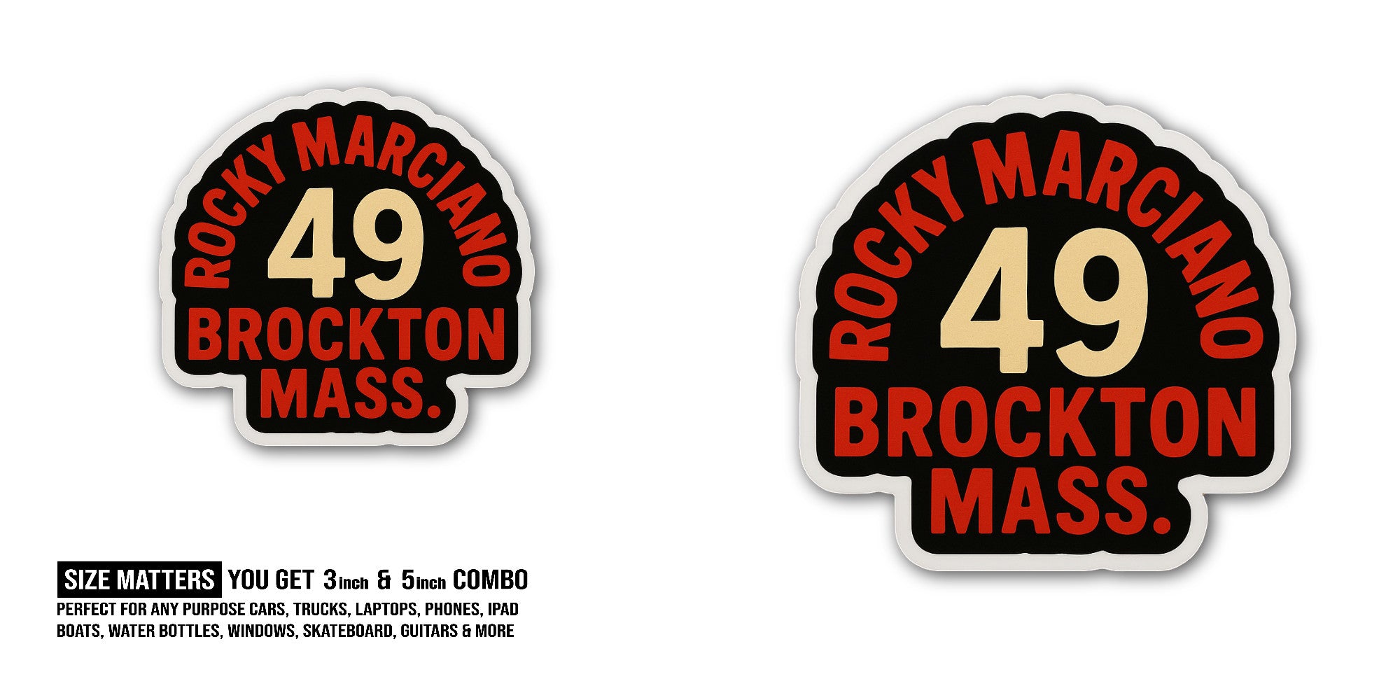 Rocky Marciano 49 Sticker, Waterproof Vinyl Decal Sticker Indoor Or Outdoor 2 (Pieces) 3" and 5"